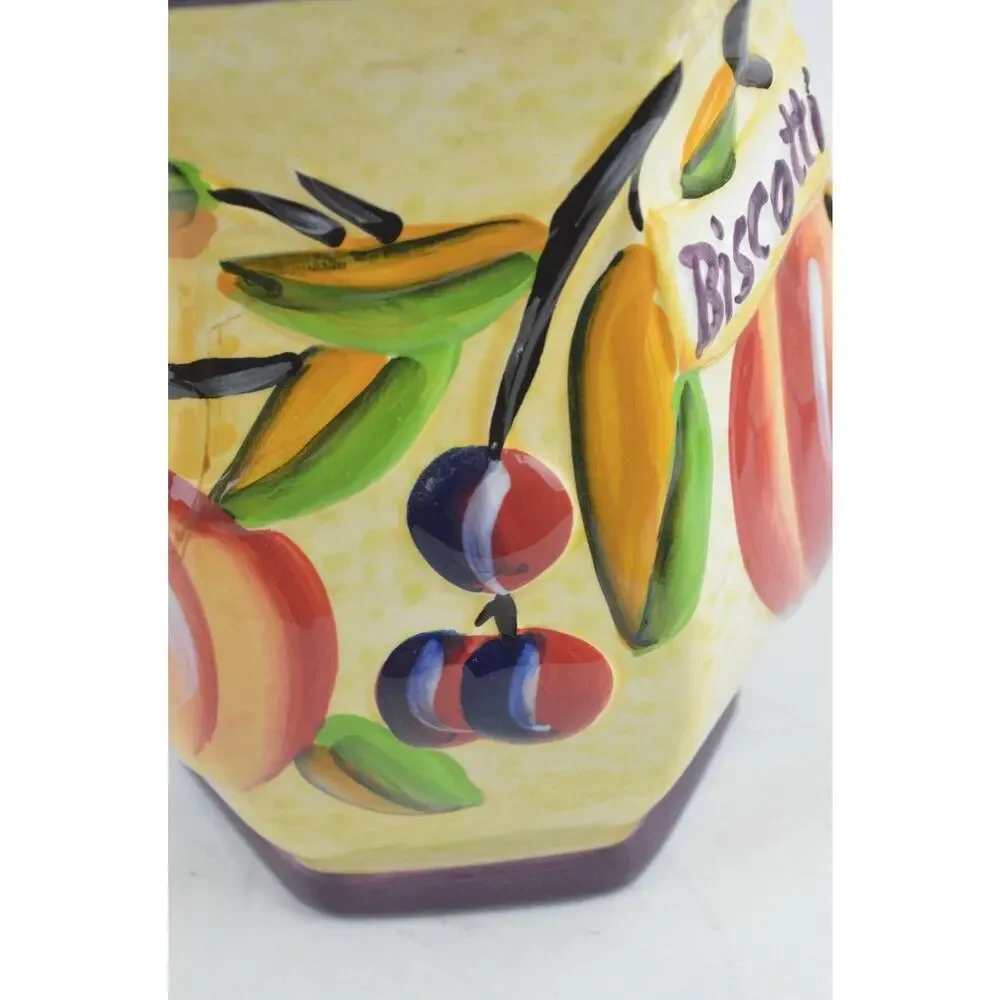 Nonni's Biscotti Ceramic Cookie Jar Hand Painted Fruit Canister Purple